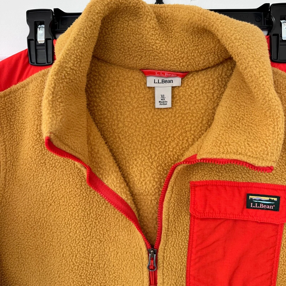 L.L. Bean XL Fleece Pullover Red Yellow Navy Half-Zip Jacket - Image 3 of 4
