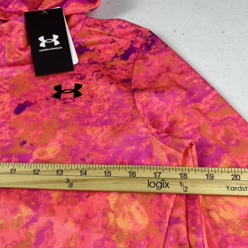 UNDER ARMOUR Girls Fleece Logo Hoodie in Neon Pink Tie-Dye Print Youth Size L - Picture 6 of 9