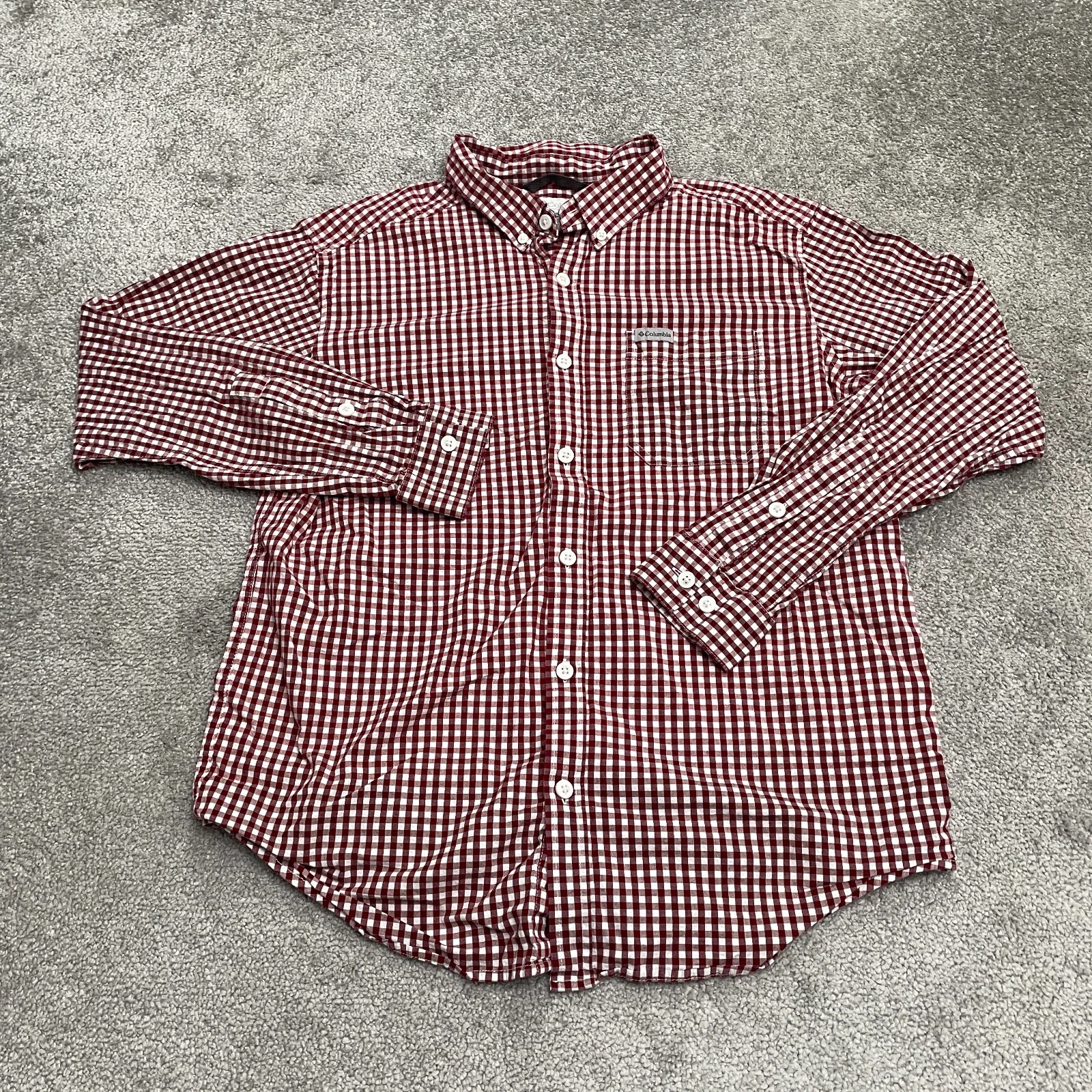 Columbia Shirt Mens Large Red White Check Long Sleeve Button Down Cotton Casual
