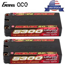 2X Gens Ace Redline 5300mAh 7.6V 140C 2S Lipo Battery HardCase HV Shorty For Car