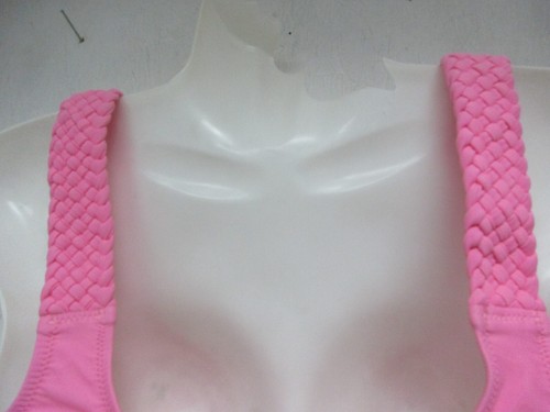 Einfarbig & gestreift 2-teiliges Bikini Set Maße Oberteil XS Unterteil Small Rosa Neu ohne Etikett! - Bild 3 von 4