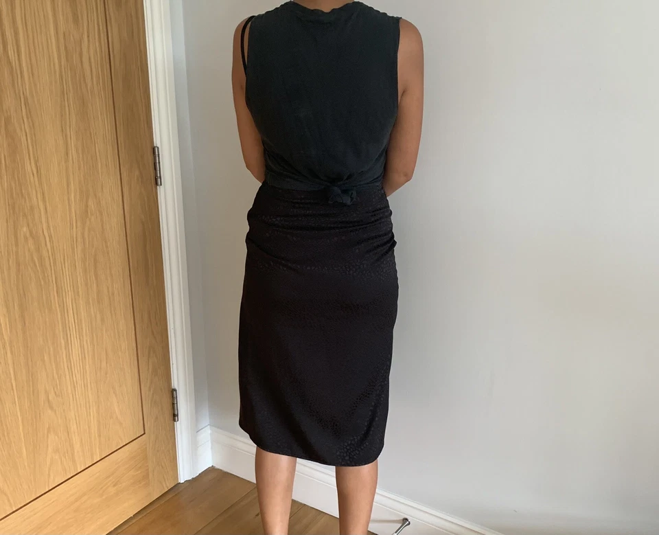 Silky Wrap Skirt  Satin Black Polka Dot Pencil Skirt - Image 4 of 4