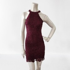 Lulu's Love Poem Dress Burgundy Womens XS Lace Halter Sleeveless Wine