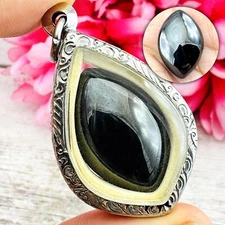 Leklai Nakee Protection Harmless Naga Eye Healing Stone Black Thai Amulet #17591