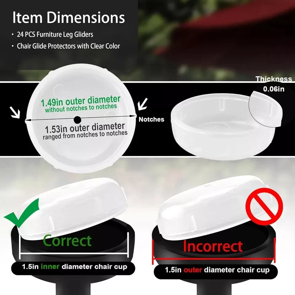 24 Pack of 1-1/2" Wrought Iron Patio Furniture Feet Glides Cups by prime&swift F - Изображение 2 из 4