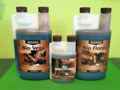 Canna Dünger Set Bio Flores 1 Liter Vega 1 L & Bio Rhizotonic 0,25 Grow