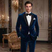 Men's Navy Tuxedo Jacket Velvet One Button Elegant Party Wear Slim Velvet Blazer