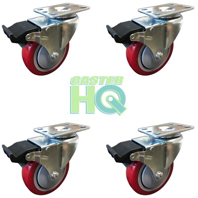 CASTERHQ- 3-1/2'' Total Locking Brake Swivel Caster Set of 4 - 1,200 LB Capacity 
