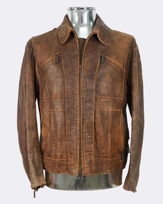Just Cavalli Distressed Leather Jacket RRP £795 Medium EU50 Brown 