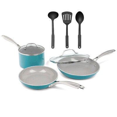 Gotham Steel Aqua Blue 8 Piece Ultra Nonstick Pots & Pans Set with Utensils