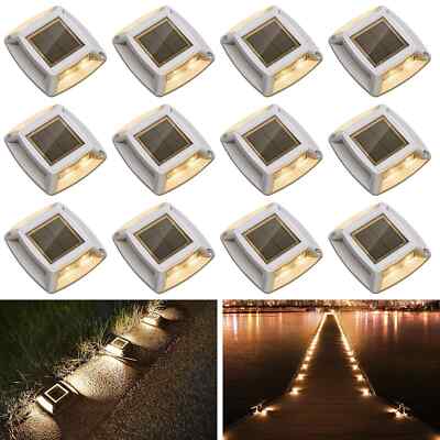 Solar Driveway Lights 12 Pack, Solar Powered IP68 Waterproof Dock Lights, 4 L...
