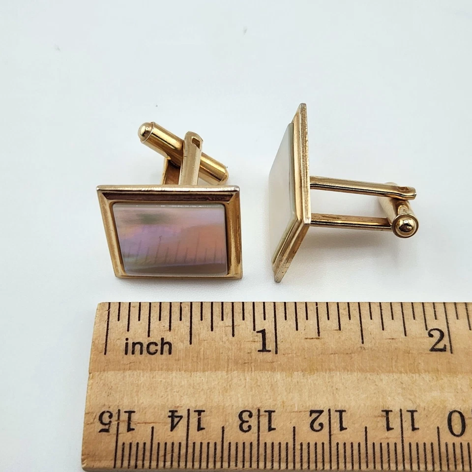 华丽复古珍珠母方形金色袖扣约 0.75 — 第 4/4 张图片