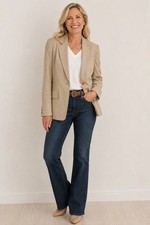 Talbots Petite 6 Linen Blend Single Breasted Blazer Beige Tan 6P