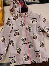 Minnie Mouse Kids Durable Water Resistant Hooded Rain Jacket Purple Size 5t