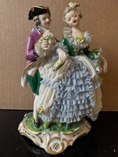 Vintage Dresden Art Germany Porcelain Lace Figurine Hand Painted Rococo Style