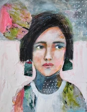 Original Painting Art  Abstract Face Expressionist Woman Portrait 14x11