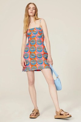 Rachel Antonoff Caviar Print Mini Dress Linen Blend Whimsical Coastal Pop Art