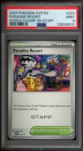Pokemon PSA 9 Worlds 2025 STAFF Paradise Resort SVP 224 Anaheim Promo Card