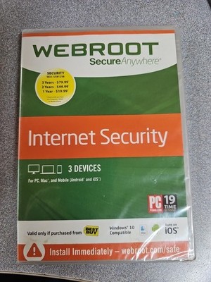 Webroot Secure Anywhere Internet Security w Antivirus PC Mac Mobile 3 Device New