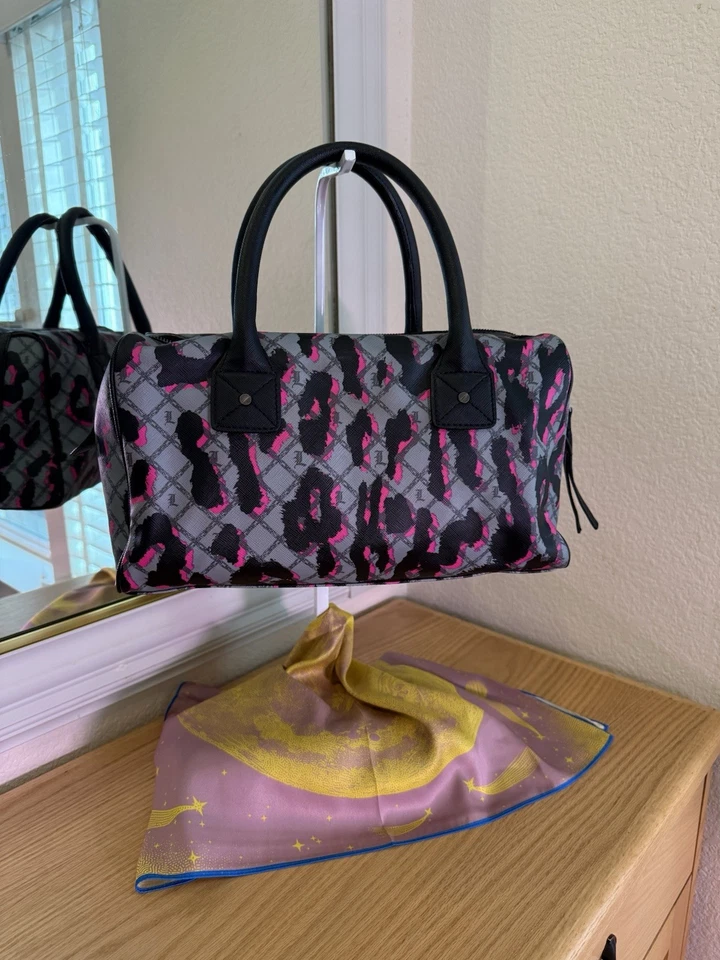 L.A.M.B. Graffiti Bowler Bag By Gwen Stefani Leopard Print Black - Grey - Pink - Image 2 of 4