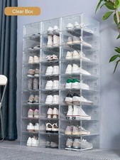 12x Clear Plastic Shoe Storage Boxes Drawer Stackable Foldable Organiser Durable