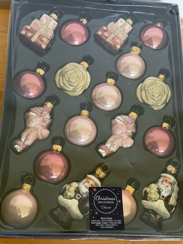 Pink Christmas Decorations By Decoris 18 Glass European Decorated Ornaments NIB
