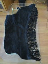 ADULT BLACK SUEDE WESTERN SHOW FRINGE CHAPS 31'' -34'' MEDIUM 