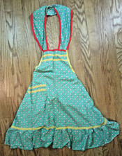 Vintage APRON Smock TIE CLOSE Sleeveless POCKET Green YELLOW Red