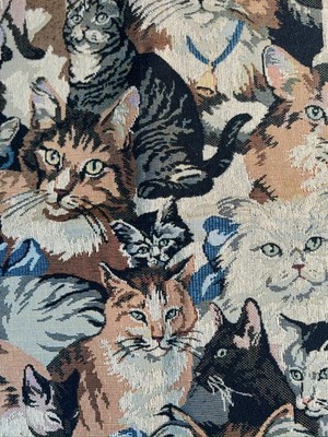 Fabric Vintage Heavy Upholstery Jacquard Tapestry Cat Breed Collage 27 L x 54'' W