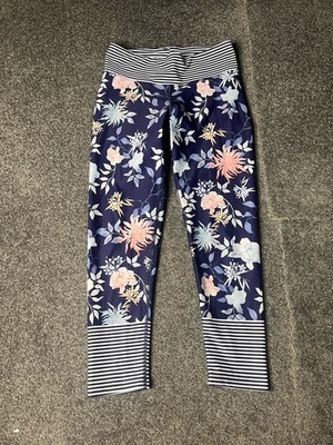 Dharma Bums Zen Leggings Womens Large Blue Mid Rise 7/8 Floral Tight 23  Ladies