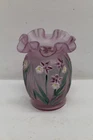 2000 Fenton Hand painted Empress Pink Satin Daffodil 95th Anniversary Vase