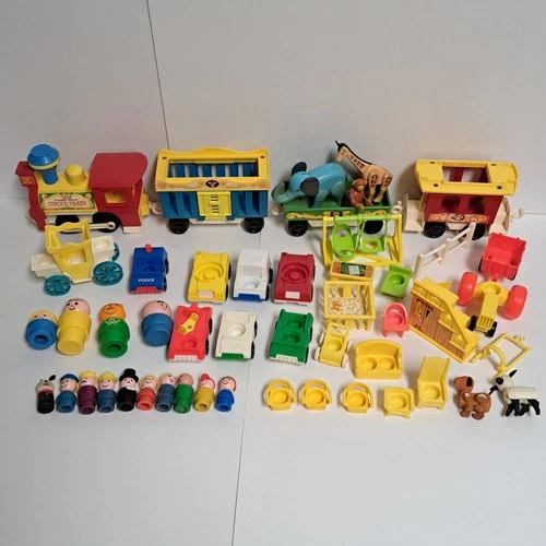 vintage Fisher Price Little People Lot Circus Train Cars Tractor Castle Carriage