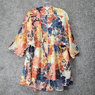 Lula Roe Women's Rayon Cardigan Floral Orange Large