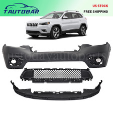 For 2019 2020 2021 Jeep Cherokee Front Bumper Cover Lower Grille Assembly Set