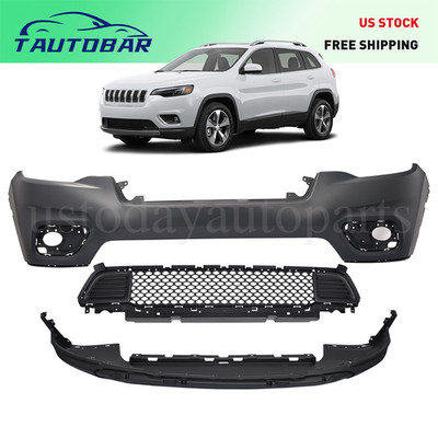 For 2019 2020 2021 Jeep Cherokee Front Bumper Cover Lower Grille Assembly Set