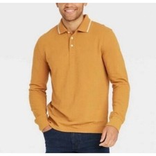 Goodfellow  Co Long Sleeve Polo Shirt in Gold NWT Size L