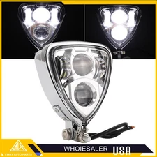 Universal Triangle Bottom Mount LED Motorcycle Hi/Lo Beam Headlight For Harley