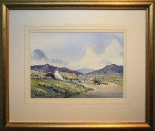 Original Painting Irish Art THATCHED COTTAGES, DONEGAL by Artist PAUL HOLMES