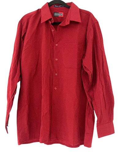 Peter England Mens Dress Shirt Red Patterned 44CM Classic Long Sleeve Collared