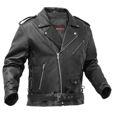 Men's Motorcycle Leather jacket Genuine Buffalo Skin Brando Style Black Biker