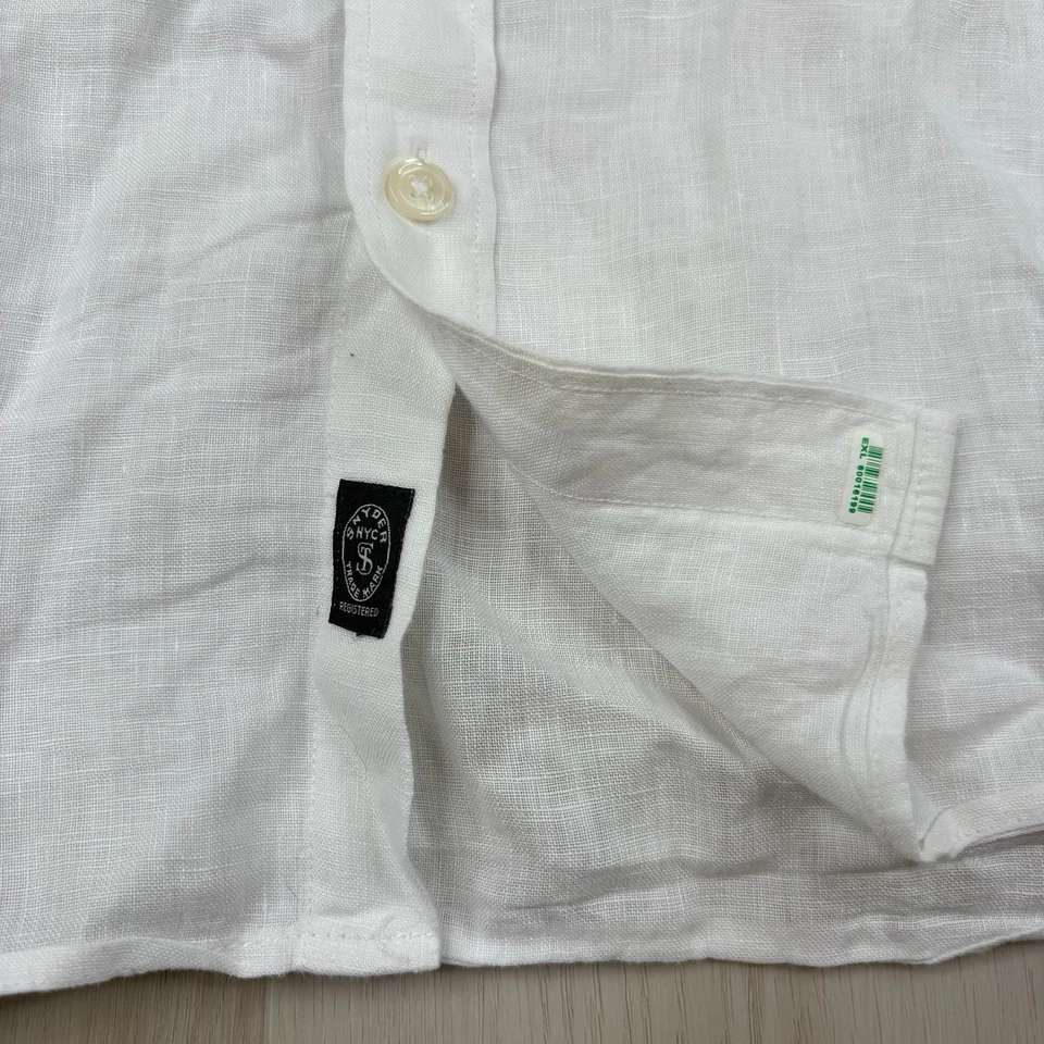 Camisa Todd Snyder Blanca Lino Cuello Banda Baird McNutt Irlandesa Abotonada Para Hombres XL Foto 3 de 4