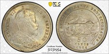 British East Africa, 1906 Edward VII 50 Cents. PCGS MS 62. 200,000 Mintage.