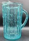 Vintage Anchor Hockings Tahiti Blue Glass Bamboo Cactus Patio Bar Pitcher MCM