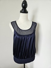 nanette lepore beautiful silk sleevless blouse navy blue size medium made in usa
