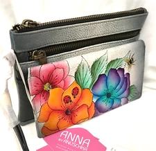 Anuschka Anna NWT🌺Wristlet Organizer Wallet-Paradise Found Grey-1838-PDF-GRY