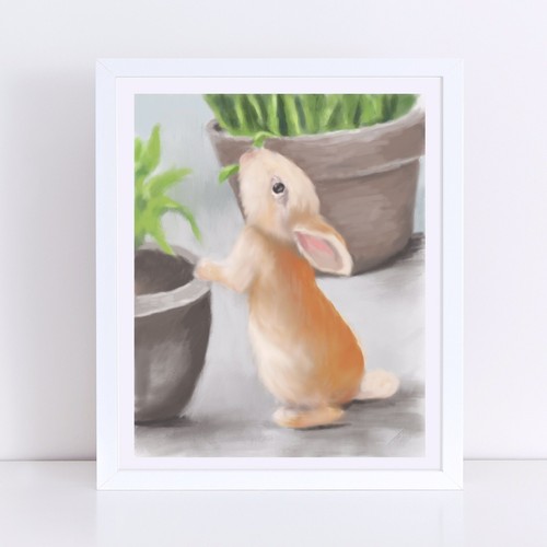 ACEO ATC Signed Art Print “Just A Nibble” Artist Trading Card Bunny Rabbit - Picture 2 of 2