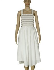 Urban Outfitter UO Smocked Embroidered Ruffle Midi Dress New Beige Medium M