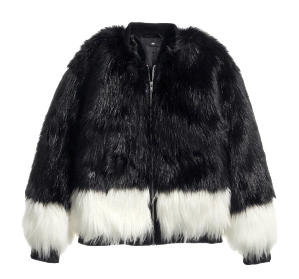 H M Black White Faux Fur Jacket Size 4 Nice eBay