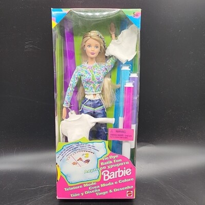 BARBIE Tie Dye Batik Fun Doll w T-Shirts Markers 1998 NRFB Multi-Language  Pkg