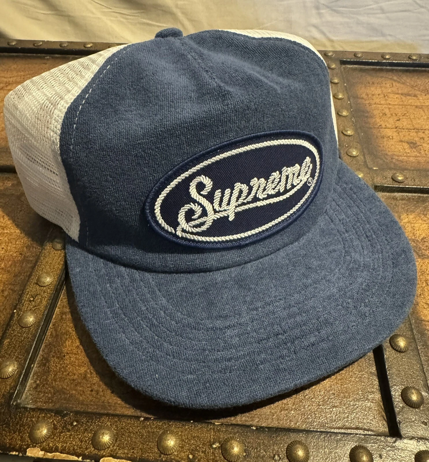 Chapeau arrière 5 panneaux en maille Supreme Terry bleu SnapBack expédié le jour même LIVRAISON RAPIDE